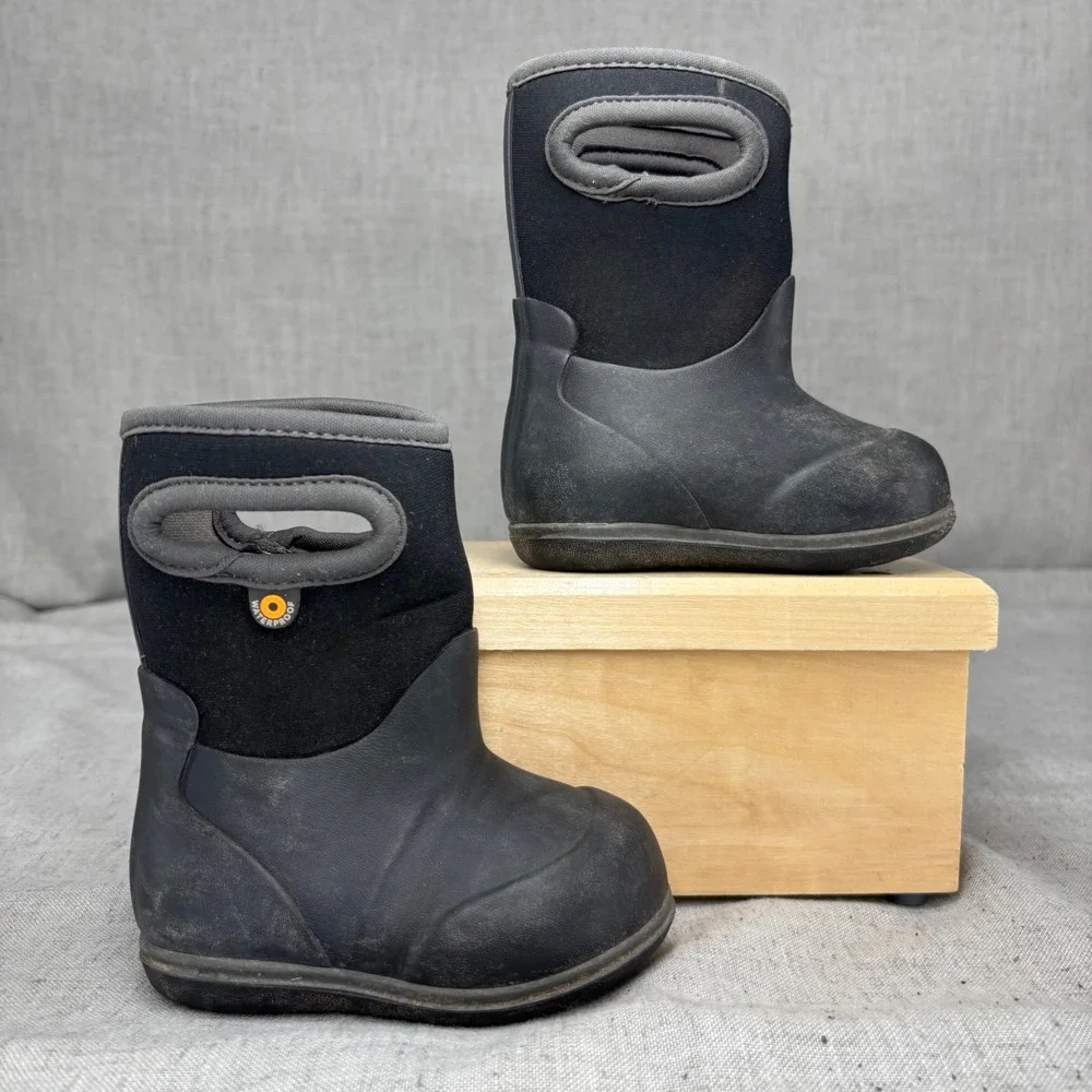Bogs Classic Solid Kids Black Waterproof Insulated Rain Boots Toddler Size 4